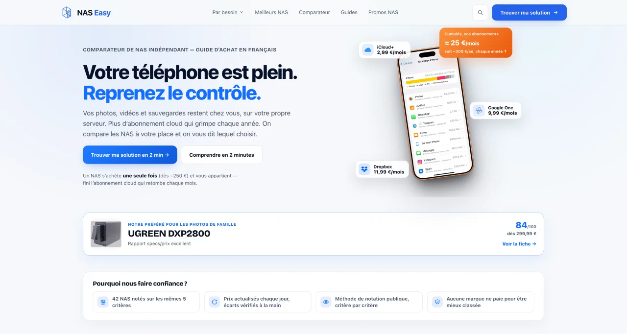Aperçu du comparateur NAS Easy
